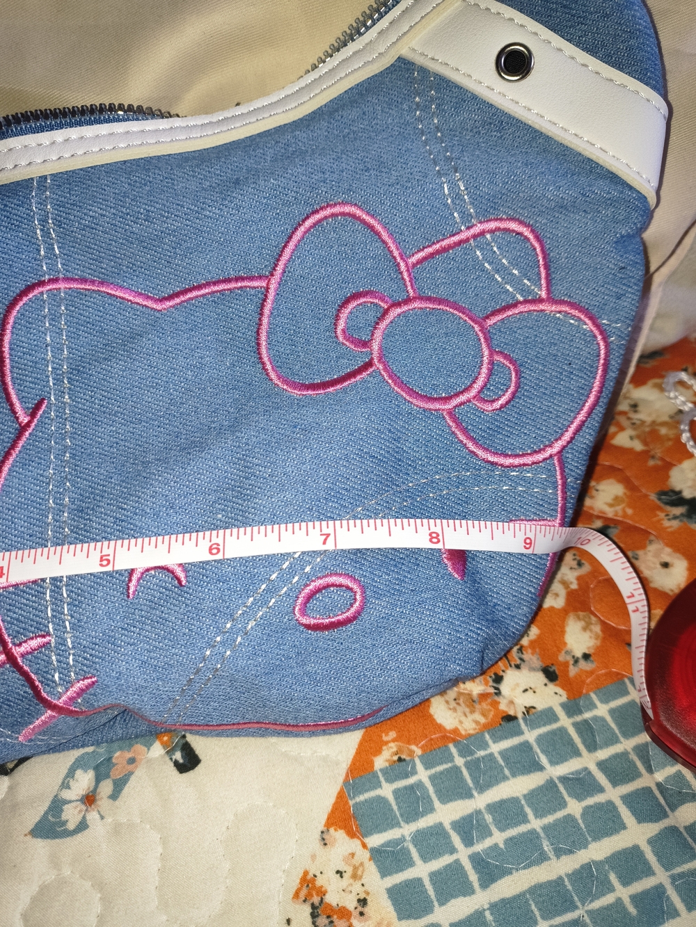 Hello Kitty Denim Shoulder Bag in Blue with Pink Embroidery - Picture 3 of 4